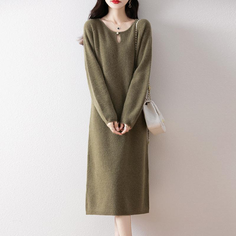 Women Sweater Dress 100% Wool MODERN NEW SAGA O-neck Knit Long Pullover Winter Jumpers Wool Long Dress Female