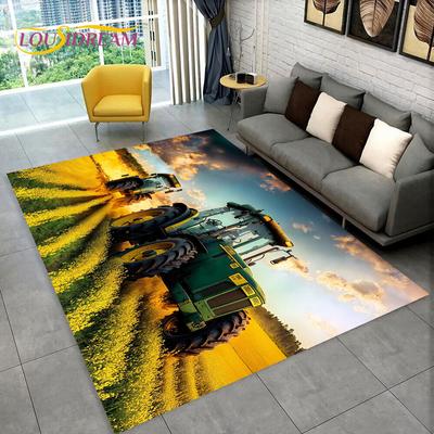 Truck Car Tractor Series Pattern Area Rug,Carpet Rug for Home Living Room Bedroom Sofa Doormat Decor,kids Non-slip Floor Mat 3D