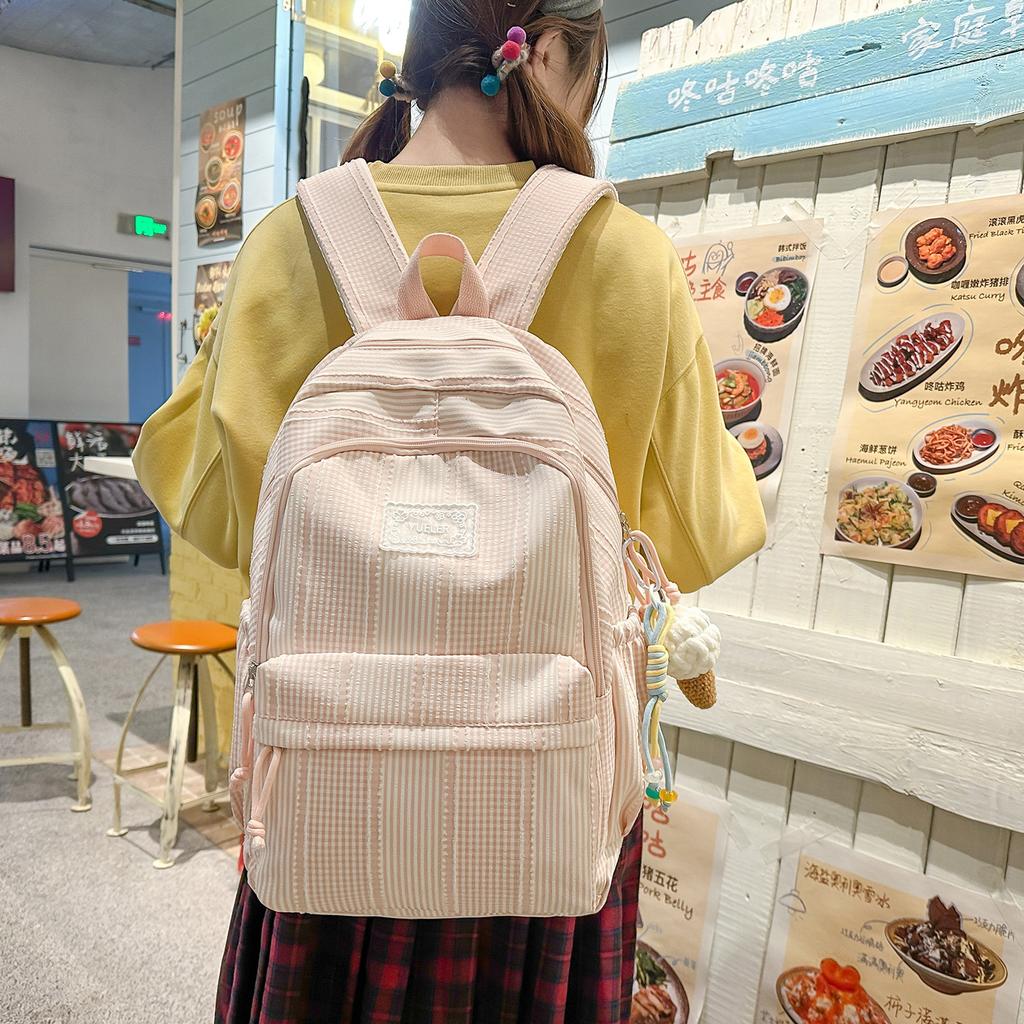Schoolbag new striped backpack student schoolbag commuting sweet wind high value cute backpack simple small fresh schoolbag