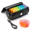 Portable 7 Days Pill Boxes Leather Case Set 7 Pill Boxes Color Coded Date Printed Pill Organizer