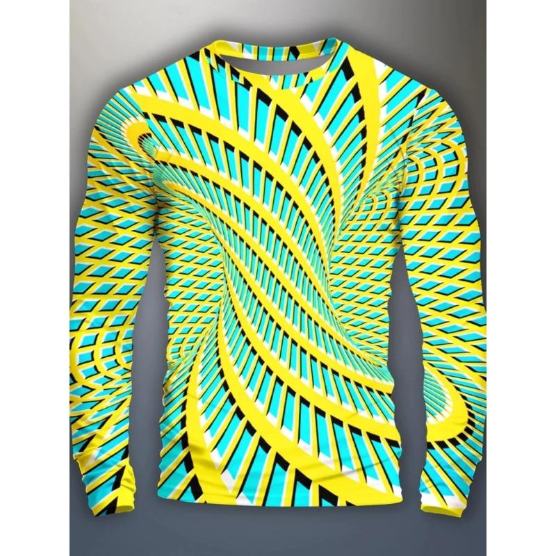 

3D Printed Visual Geometry Pattern Men s T-shirts Spring Autumn Casual Round neck Long Sleeves Round Neck Tops 5XL
