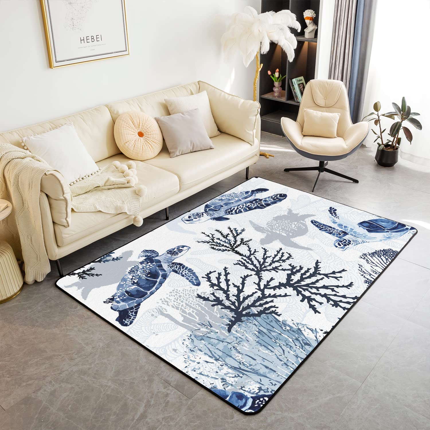 

Sea Turtle Carpet, Reptile Tortoise Floor Mat, Non Slip Coastal Beach Theme Area Rug for Boys Bedroom Living Room Decor Doormat 80x120cm
