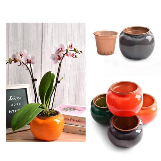 1 Set Flower Pot Dual Layer Shatterproof Plastic Decorative Plant Flower Pot with Water Container for Home