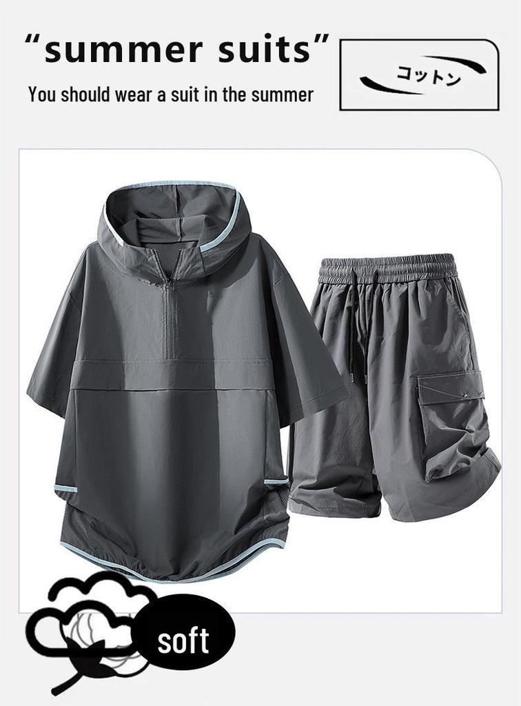Men's Casual Hooded Half-Zip Short Sleeve T-Shirt & Shorts Set - Summer 2026 Trend