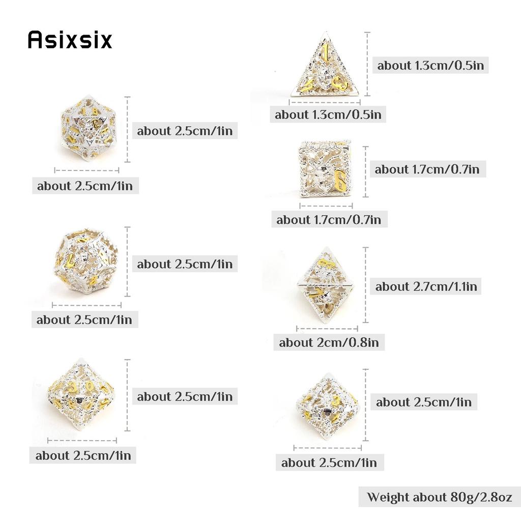 7 sztuk biała złota ośmiornica metalowe kostki Hollow metalowy zestaw kości wielościennych nadaje się do odgrywania ról RPG gra planszowa gra karciana