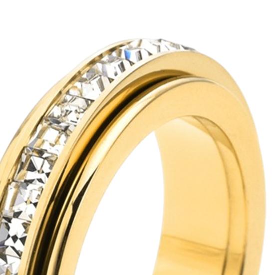 Rotating Rings for Women Men Titanium Steel Fidget Ring with Square Faux Diamonds Hypoallergenic Anxiety Ring Gift for Loved Ones Him Her