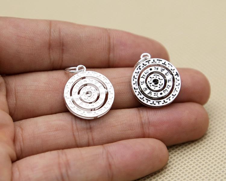 Sterling Silver S925 Rotating Runic Pendant for Women