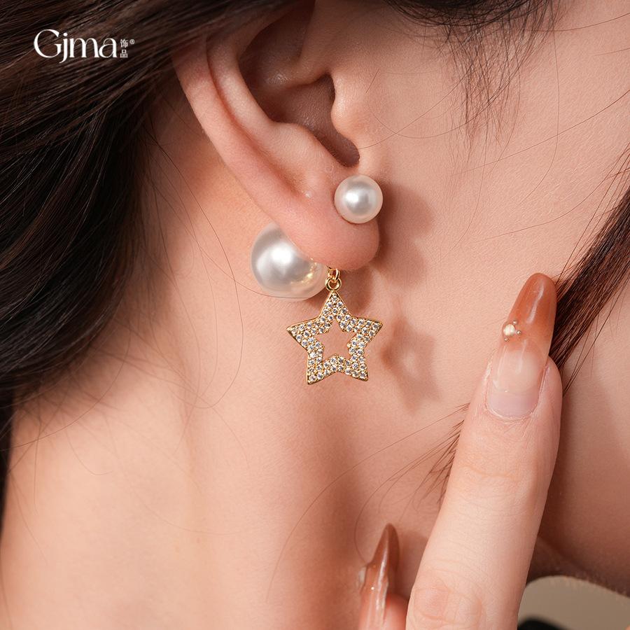 18k electroplated zircon pearl two-wear stud earrings light luxury earrings Korean exquisite earrings