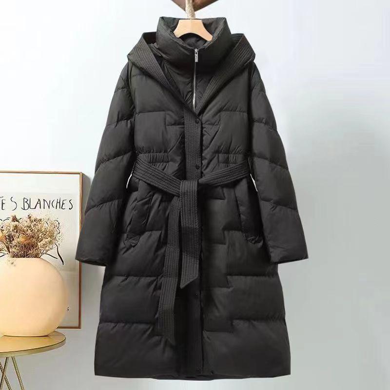 

Пуховик Новый Утиный пух До колена Утолщенный Талия С капюшоном Зимняя куртка Приталенный крой L