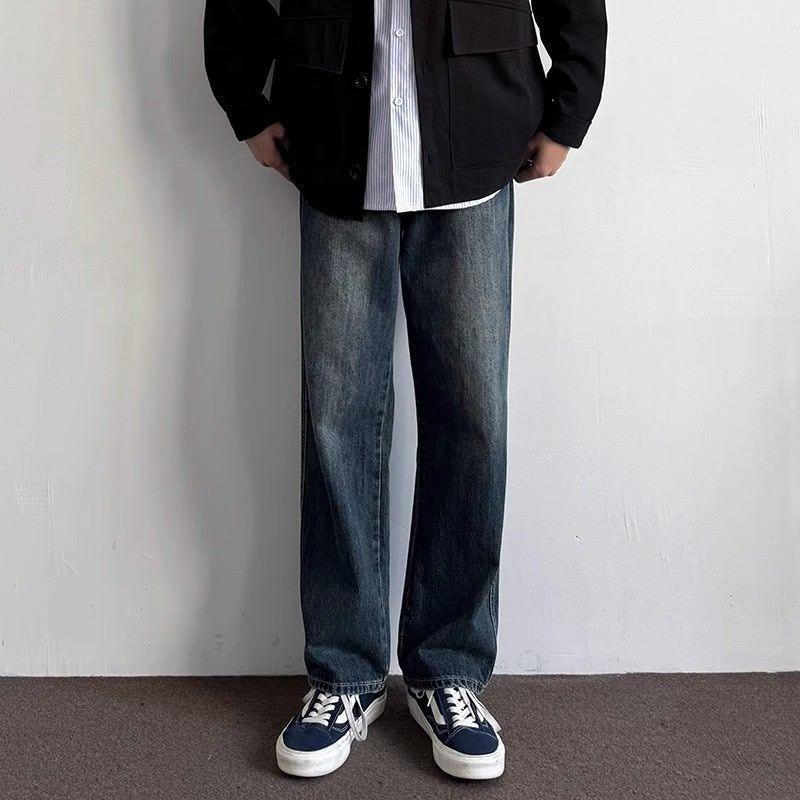 

Retro Washable Antique Loose Straight Jeans for Men and Women Casual Dark Blue Casual Trousers 3XL синий