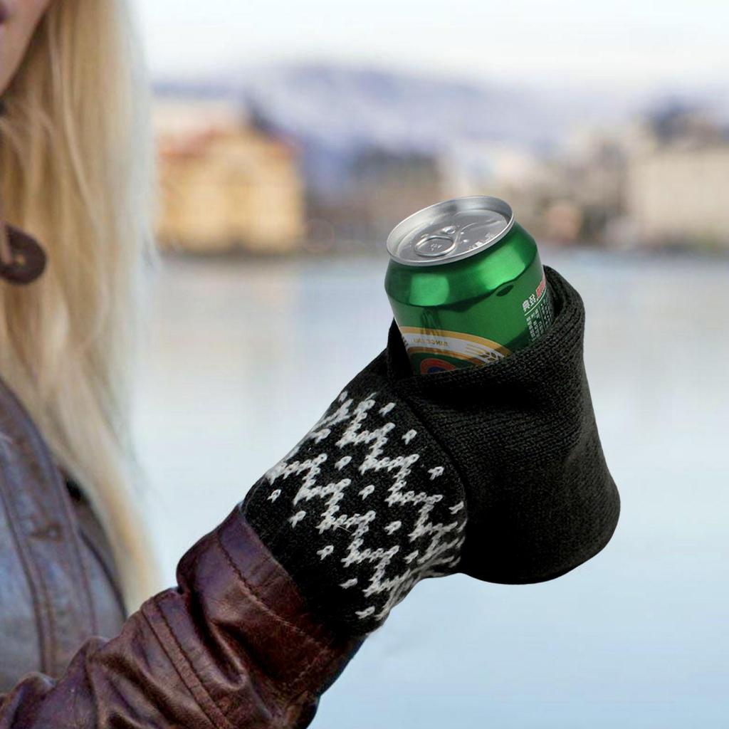 Beer Mittens Gloves Fingerless Insulating Knit Mitt For Cold Drinks Comfortable Striped Beer Bottle Mittens Left & Right Hand