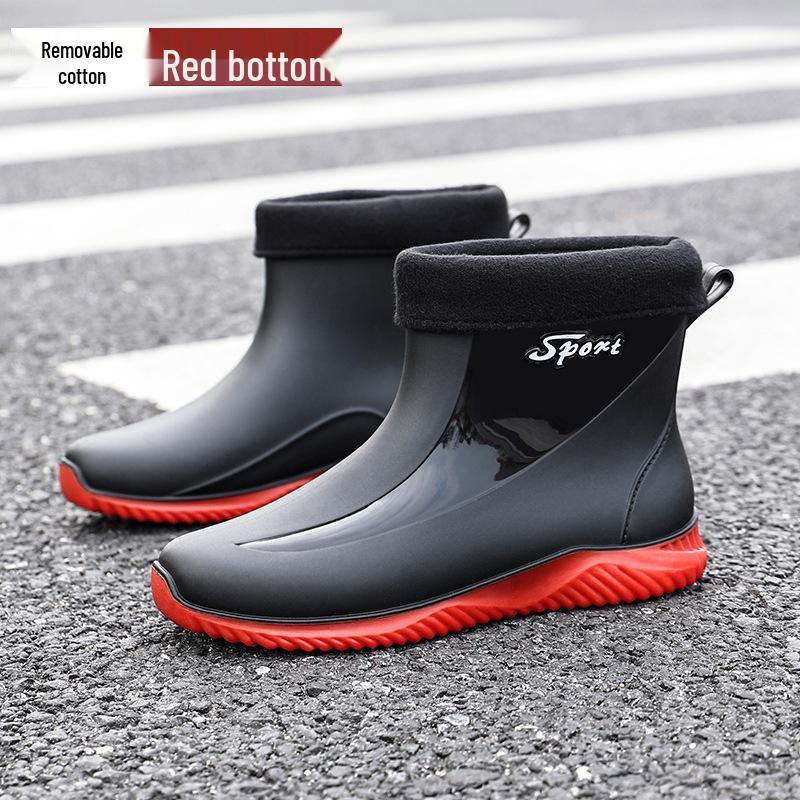 Men's Mid-Calf Non-Slip Fleece-Lined Rubber Rain Boots for Fashion, Work, and Outdoor Activities