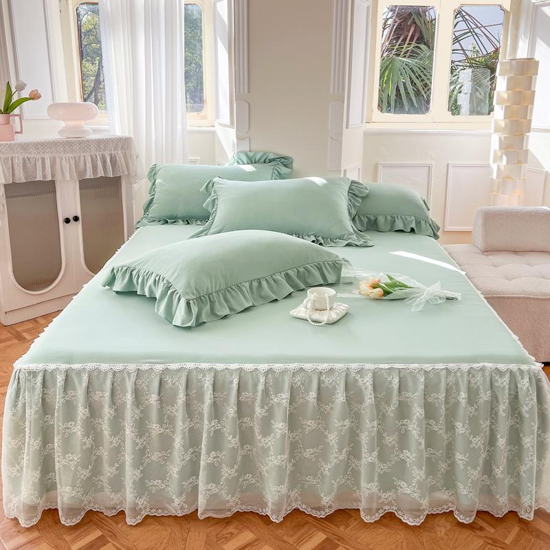 Weißer Spitzen-Bettlakenrock Queen/King Size Bettbezug Einfarbige Tagesdecken für Doppelbett(Kissenbezug muss bestellt werden)