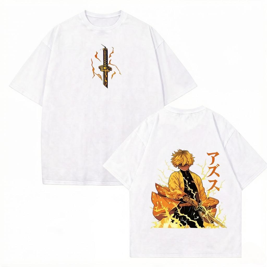 Zenitsu Demon Slayer Graphic T-shirt Manga Vintage Washed T Shirt Men Women Clothing Cotton Soft Short Sleeve Tees