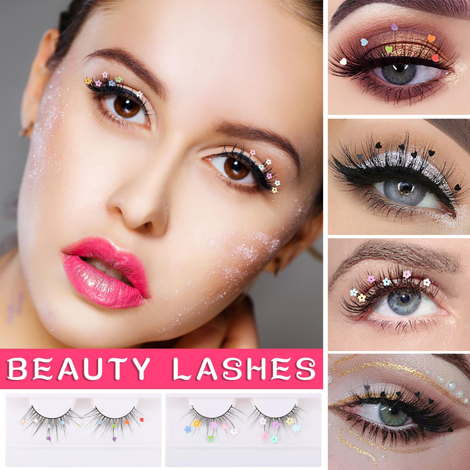 

1 пара пайеток Накладные ресницы Персиковое сердце Блеск Маленькие цветочные наклейки Блестки Химическое волокно Производительность Рождественские ресницы