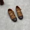 Real Leather Shoes Spring Summer Vintage Handmade Square Head Flat Soft Cowhide Women's Shoes