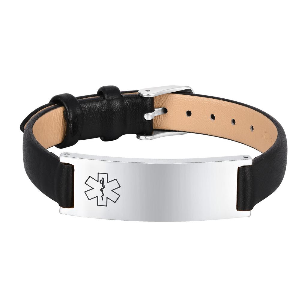 Braccialetto ID di Allerta Medica di Emergenza per Donne, Braccialetti in Vera Pelle con Incisione Gratuita, Gioielli Sportivi Personalizzabili per Diabetici