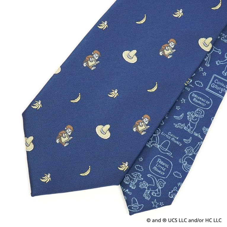 Curious George Character Necktie (Hat and Banana Pattern) UND49160 Navy