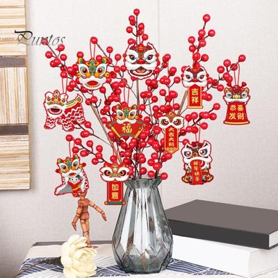 10Pcs Lion Dance Hanging Decoration with Lanyard 2024 Year of The Dragon Chinese Spring Festival Potted Plant Hanging Ornament New Year Pendant