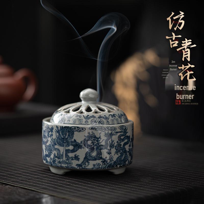 Blue & White Incense Burner: Aromatherapy Coil & Agarwood Fumigation, Indoor Sandalwood Burner, Creative Home Ornament.
