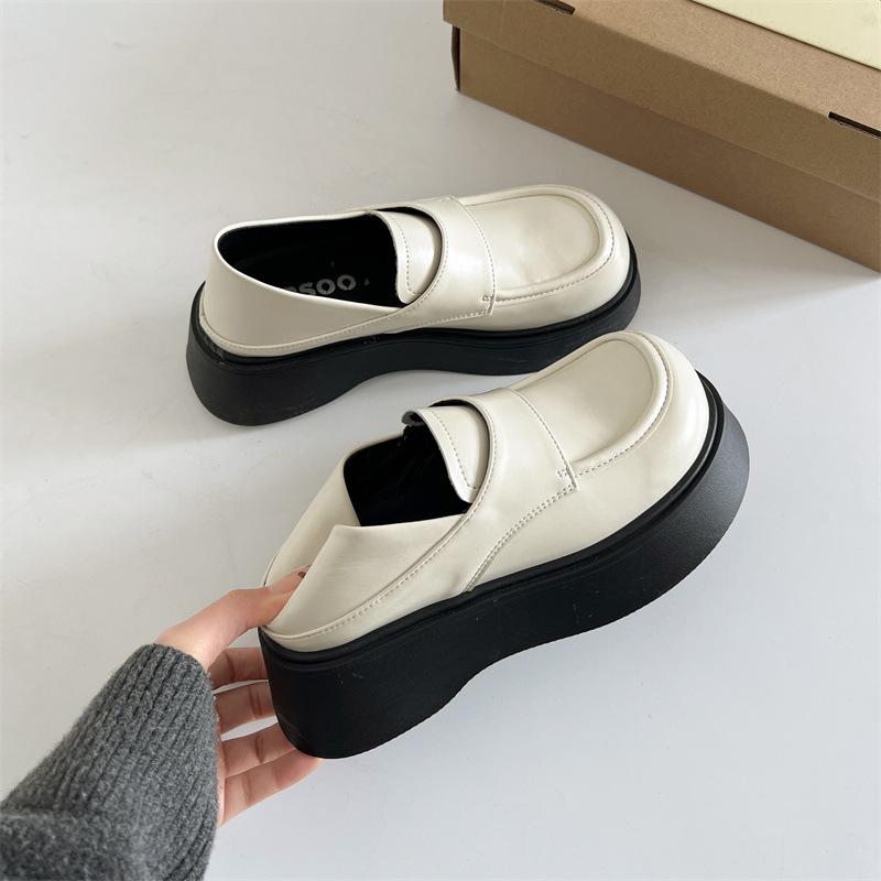 Retro White British Style Platform Small Leather Shoes Women's 2025 New Autumn and Winter Versatile French One-pedal Loafers