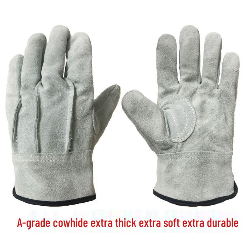 Guantes de Soldadura Aislantes de Cuero de Vaca Anti-Pinchazos Anti-Quemaduras Resistentes al Calor con Dedos Divididos