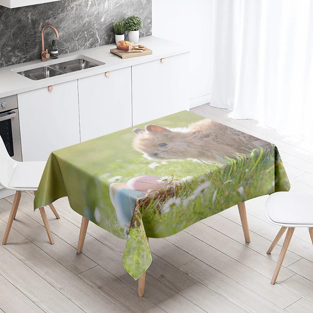 Rabbit Tablecloth Cute Animal  Anti-Stain Waterproof Rectangular Kitchen Dining Table Home Decor