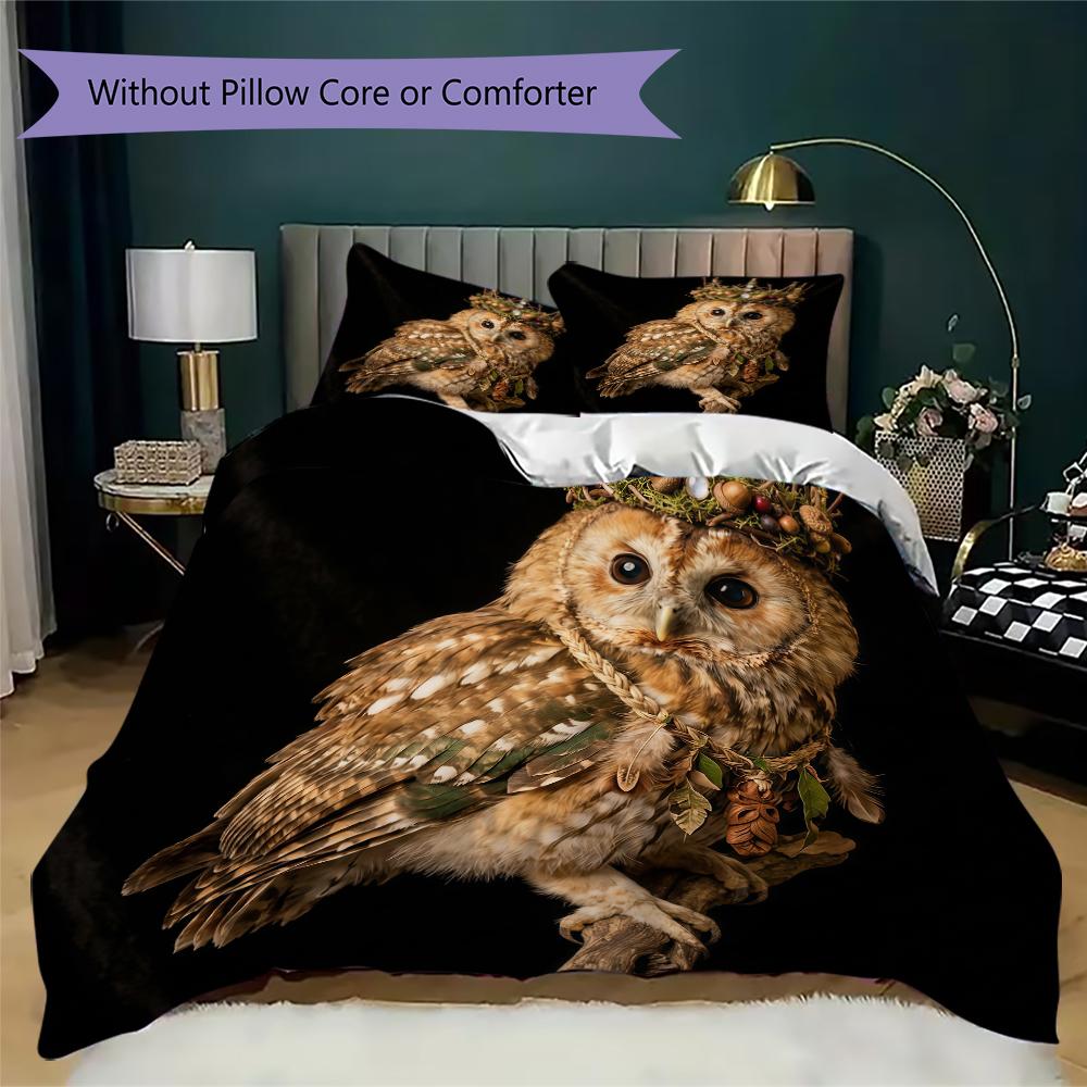 Vintage Owl Pattern Bedding Uilt Set Uilt Cover Pillowcase Home Decoration Birthday Gift (1 * Duvet Cover + 2 * Pillowcase Without Core)