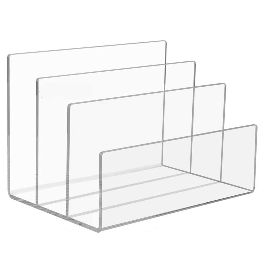 KINOKINO Acrylic Book Stand, Tabletop Bookshelf, Document Holder, Book Divider, Rack, Desk Top Shelf, Clear (3 Tiers)