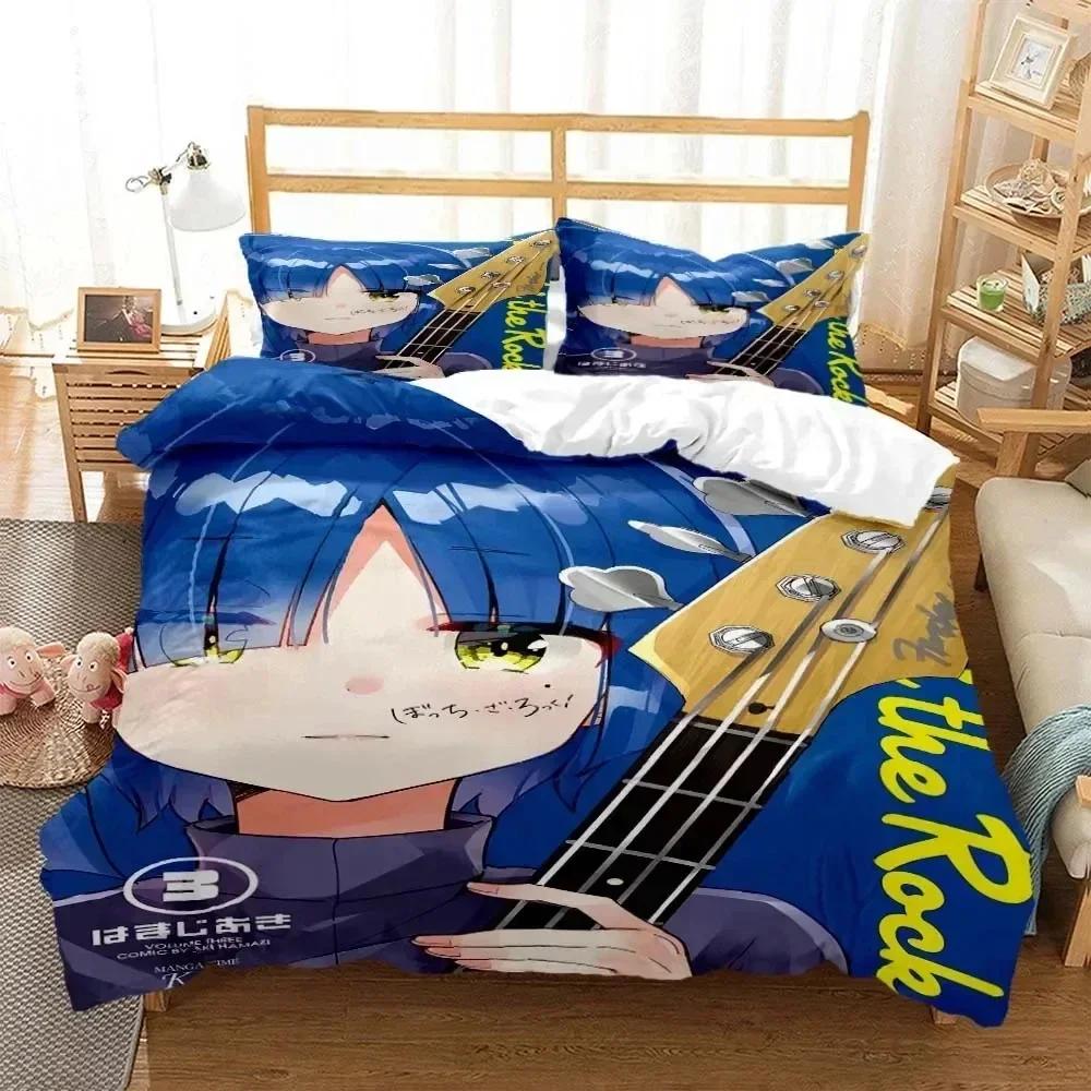 Anime Bocchi the Rock Bedding Set Printed Bed Set With Pillowcase Duvet Cover Soft Queen King Size Bedclothes Home Kids Adult