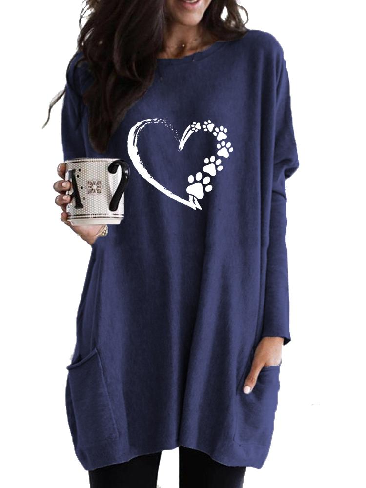 Women's Sweatshirt Women's Long Tunic with Pockets Loose Fit Fashion Printed Logn Sleeve Top