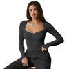 Langarm Unterhemd Mode Slim-fit T-Shirt Eckiger Ausschnitt Sexy Damenoberteil