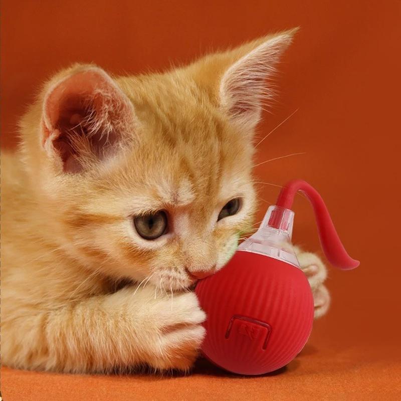 Cat Interactive Ball Toy Automatic Rolling Ball Faux Tail Rechargeable Smart Pet Electric Toy Dog Cat Training Imitate Mouse