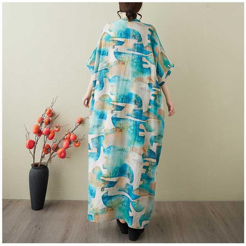 Women's Vintage Long Dress with Cotton and Linen Patterns