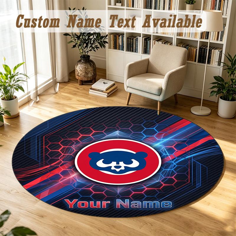 Round Rug Custom NameChicago Cubs Pattern Non Slip Carpet Home Floor Decor
