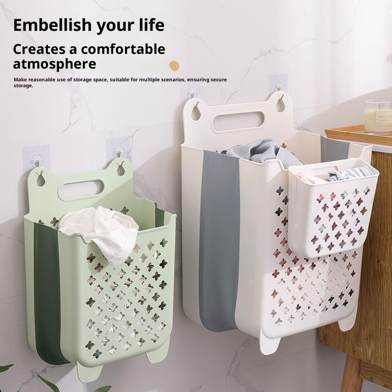 Wall-Mounted Dirty Clothes Basket Large-Capacity Folding Storage Basket Strong Load-Bearing Hollow Design For Ventilation