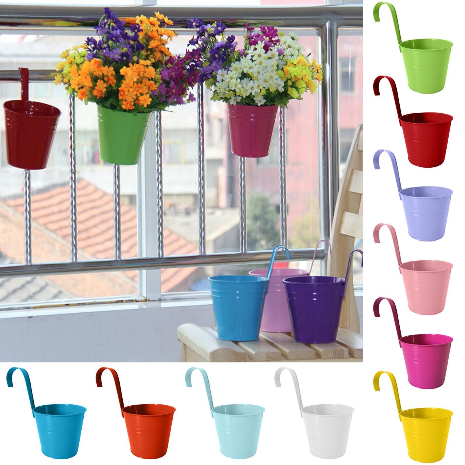 

(Куниде) 10 шт. подвесные цветочные горшки, металлические железные мини-цветочные горшки для балкона, сада, кашпо, забор, подвесные цветочные горшки со съемными крючками