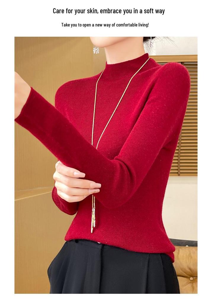 Women's Slim-Fit Half-High Collar Knitted Sweater for Autumn/Winter - Versatile and Comfortable