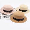 Women Fashion Straw Hat  Retro Bowknot Flat Top Hat Sunshade Beach Hat Summer