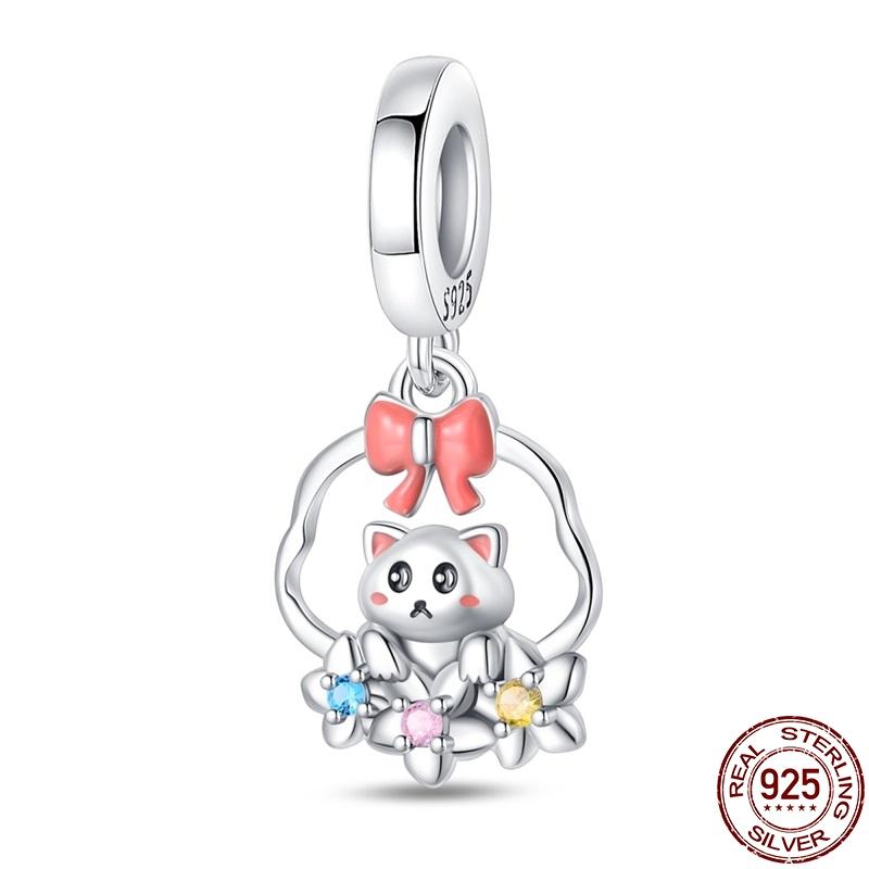 Copper Creative Small Animal Moon Cat Pendant Fit Pan Bracelet Diy Charm For Women Jewelry Fashion Gift