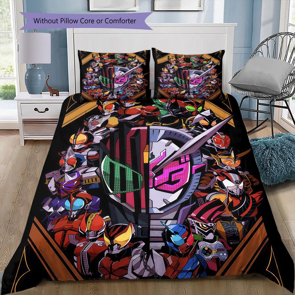 Kamen Rider Charaktere Bettwäsche-Set, 1 Bettbezug & 2 Kissenbezüge, Heimdekoration, Perfektes Geschenk für Tokusatsu-Fans