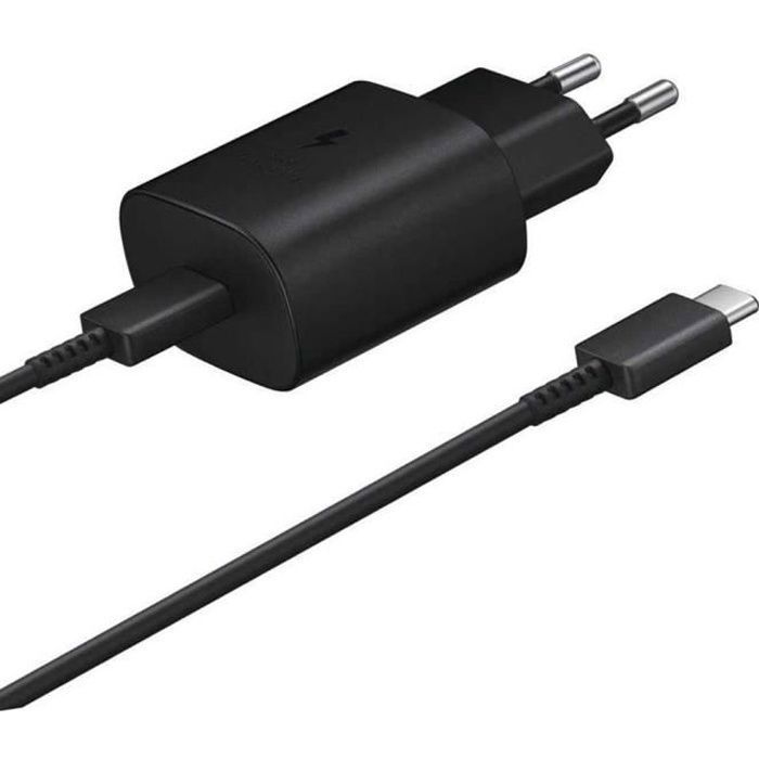 Chargeur USB-C 25W - E.F.CONNECTION - Compatible Samsung Galaxy A15 A16 A35 S25/S24 - Noir - 1M - Charge rapide