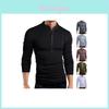 Premium Quality T-shirt Men Fashion Button Front Long Sleeve V-neck Solid Casual Slim Fit