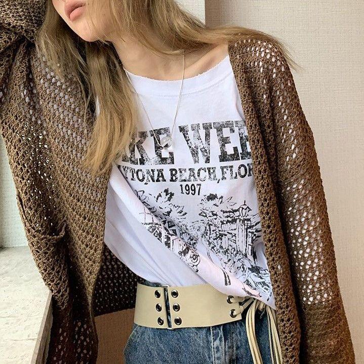 Harajuku stickad kofta dam vintage hollow out oversized tröja koreanskt mode löst Casual långärmade tunna toppar