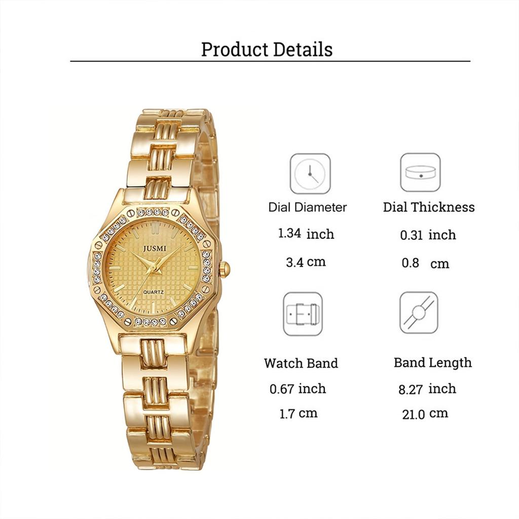 Fashion Light Luxury Diamond Set Dial Alloy Strap Women's Quartz Watch Diamond Set Bracelet 5 Pieces Set, Suitable for Thanksgiv