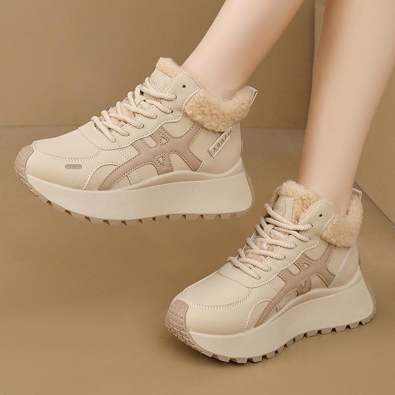 TUINANLE Women Winter Warm Platform Snow Trainers Cotton Plush Sneakers High Top Ladies Shoes