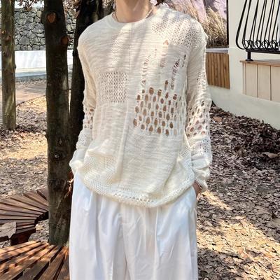 Japonský styl Vintage Děravé Nepravidelné Svetry Podzim Zima Stylové Vykrojené Pánské Oblečení Jednobarevné Ležérní Pletené Pulovry
