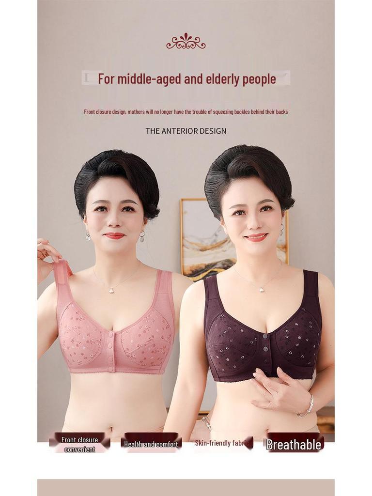 Wire-Free Front Closure Cotton Bras for Middle-aged & Elderly Moms - Plus Size Vest Style