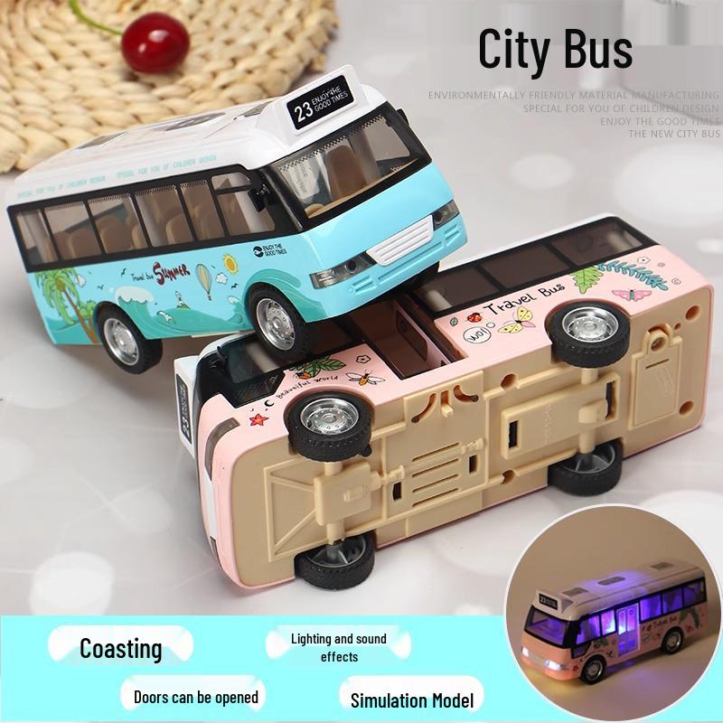 Children's Double-Decker Bus Toy: Convertible Police/Sightseeing Model with Openable Doors, Sound, Light & Inertial Motion
