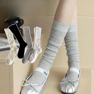 Ladies Spring and Summer Thin Ballet Style Sweet Cotton Hollow Long Leg Pile Socks